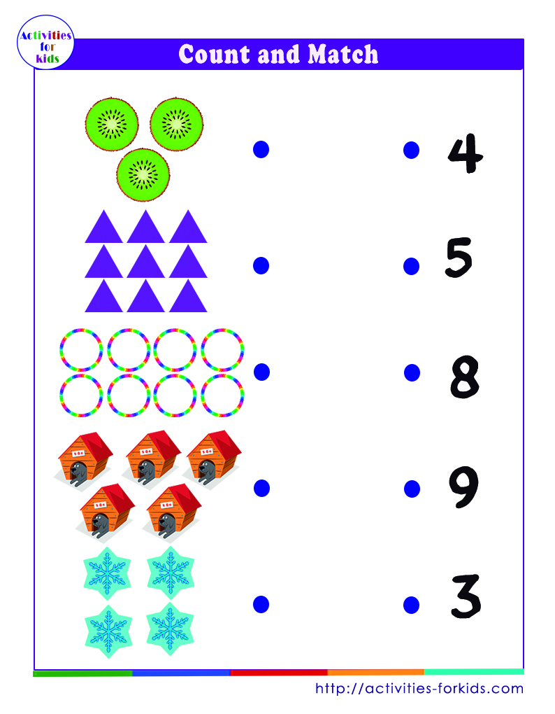 Free printable count and match worksheets from 1 to 10