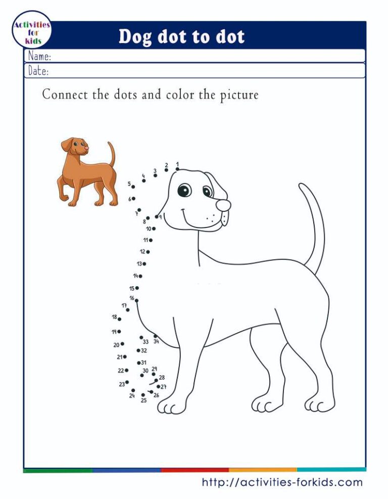 Dog connect the dots worksheets free printable