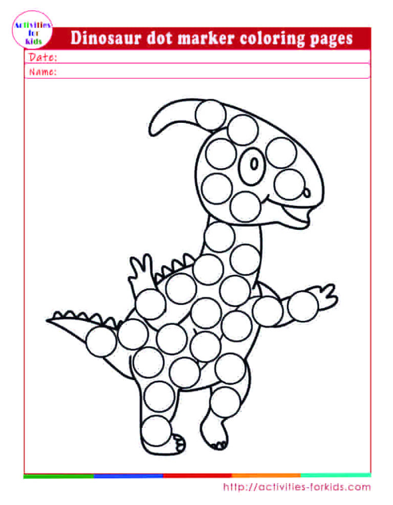 Dinosaur dot marker coloring pages worksheets free printable