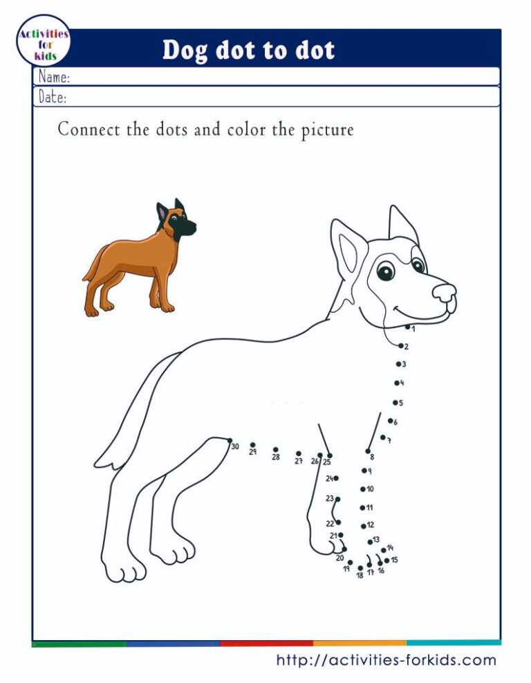 Dog connect the dots worksheets free printable
