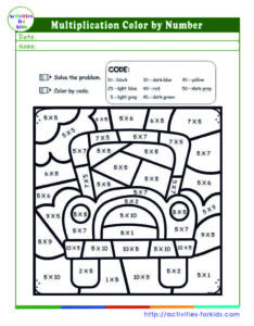 Free printable color by number multiplication worksheets