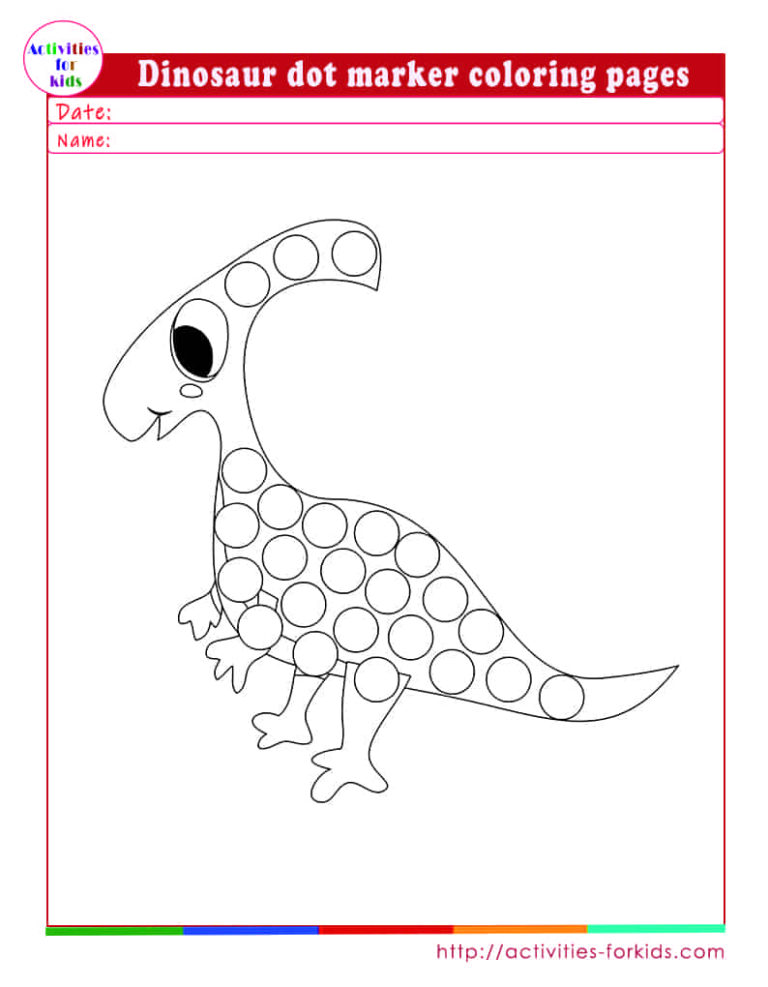 Dinosaur dot marker coloring pages worksheets free printable