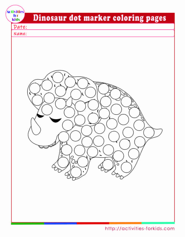 Dinosaur dot marker coloring pages worksheets free printable