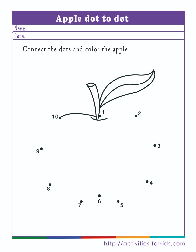 Apple dot to dot worksheets preschoolers free printable