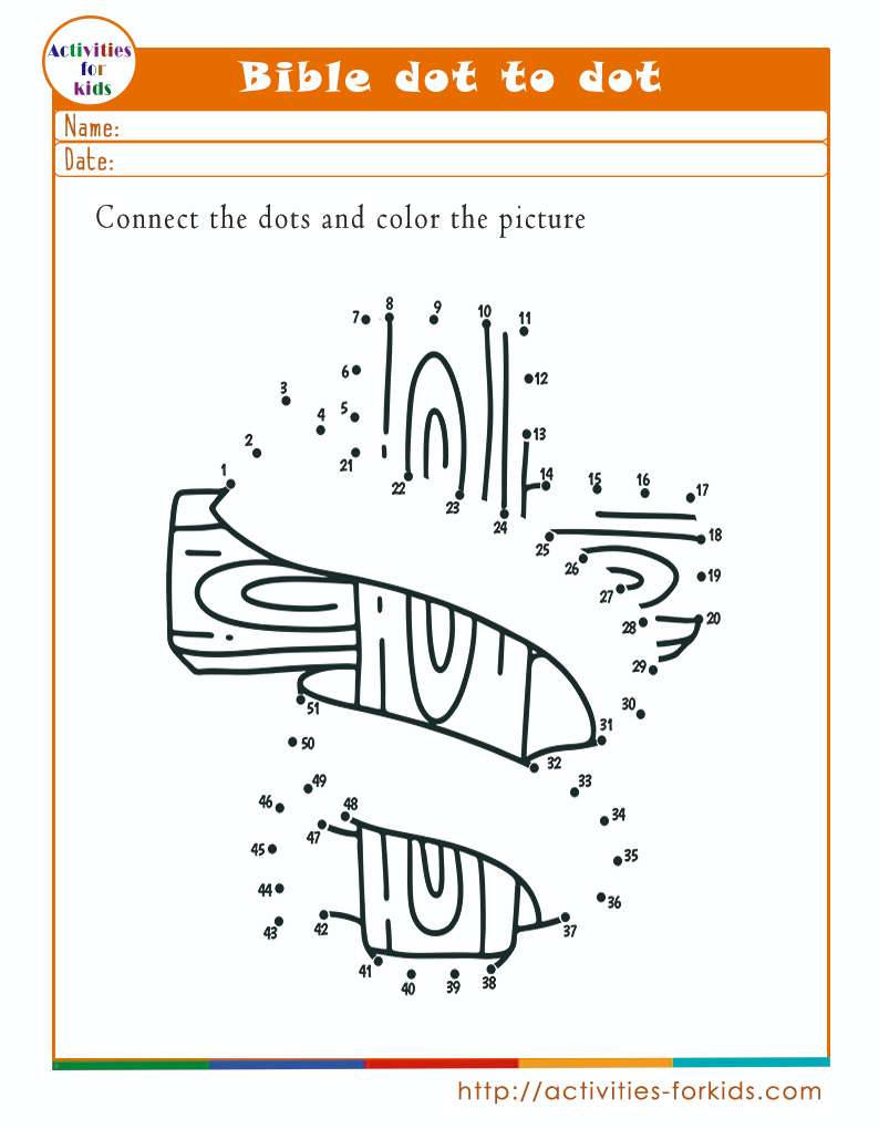 Bible dot to dot worksheets for kindergarten - Activities For Kids