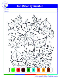 Fall color by number kindergarten printable free
