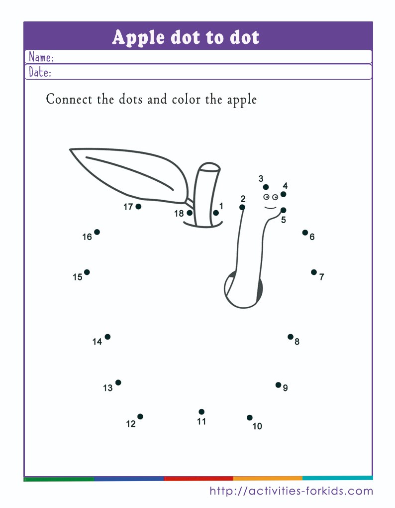 Apple dot to dot worksheets preschoolers free printable