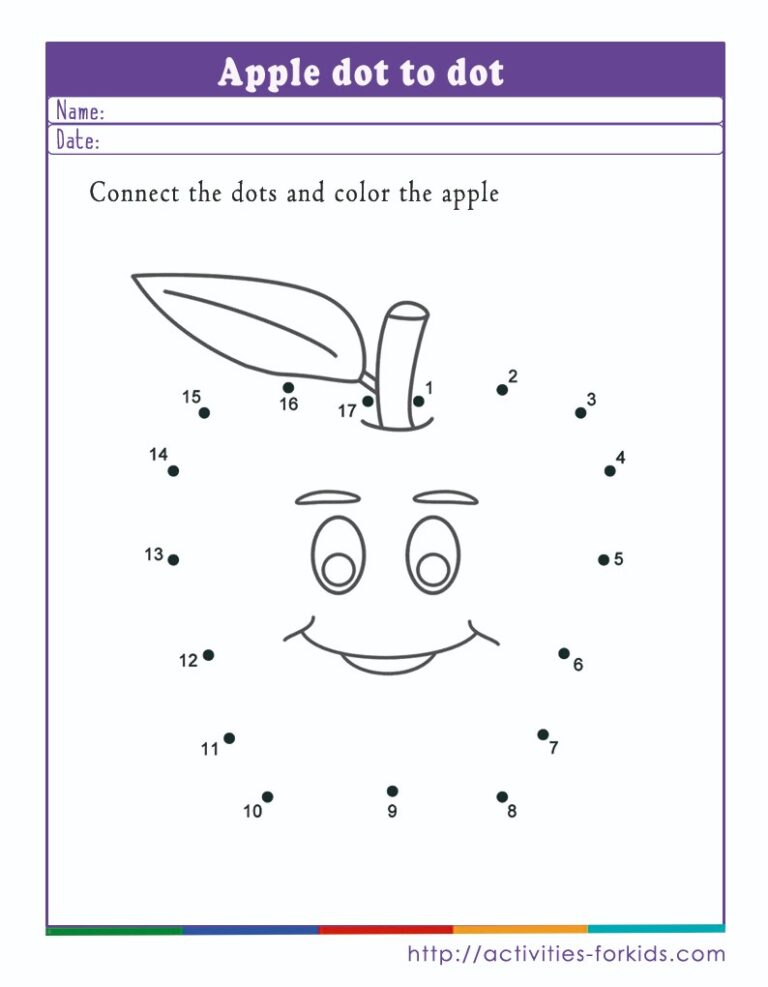 Apple dot to dot worksheets preschoolers free printable