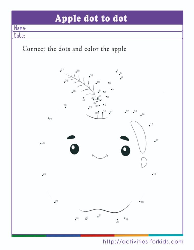 Apple dot to dot worksheets preschoolers free printable