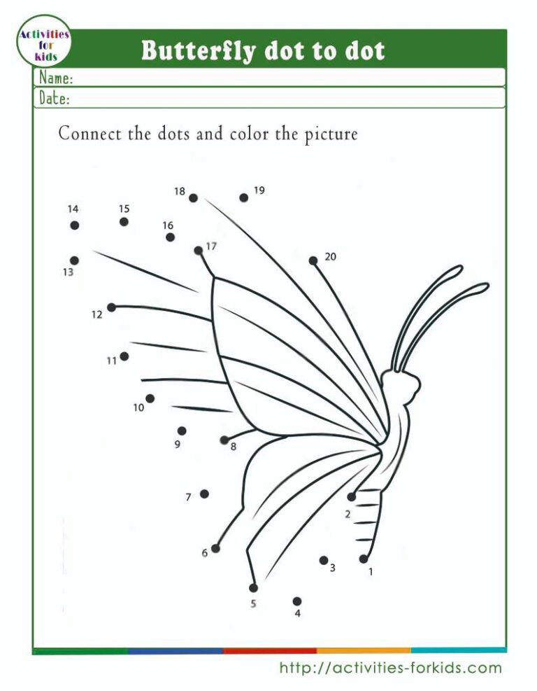 Butterfly dot to dot printables for preschoolers