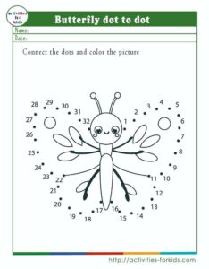 Butterfly dot to dot printables for preschoolers