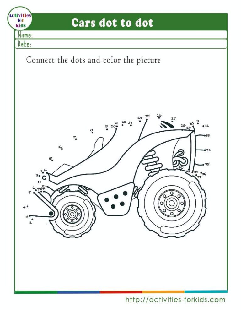 Free printable cars dot to dot worksheets