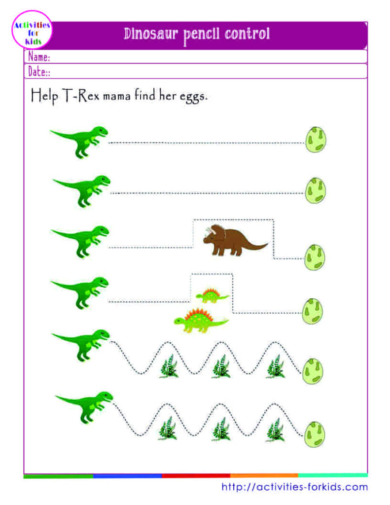 Dinosaur pencil control printable pdf