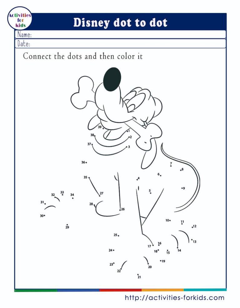 Disney Connect the Dots Worksheets for kindergarten - Activities For Kids