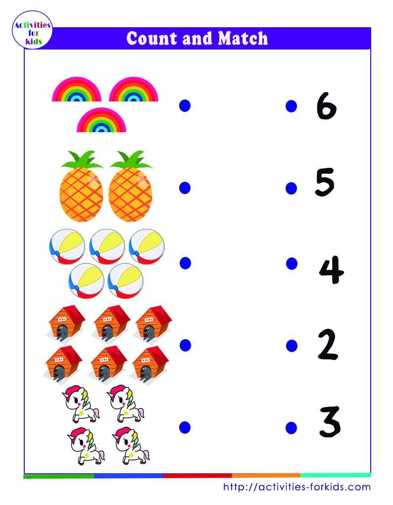 Free printable count and match worksheets from 1 to 10