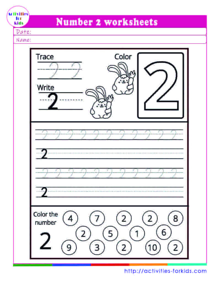 Number 2 worksheets free printable