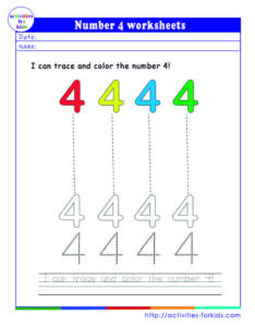 Number 4 worksheets free printable