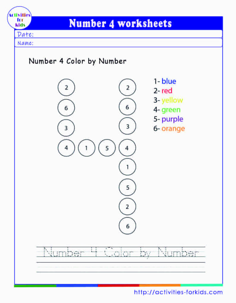 Number 4 worksheets free printable