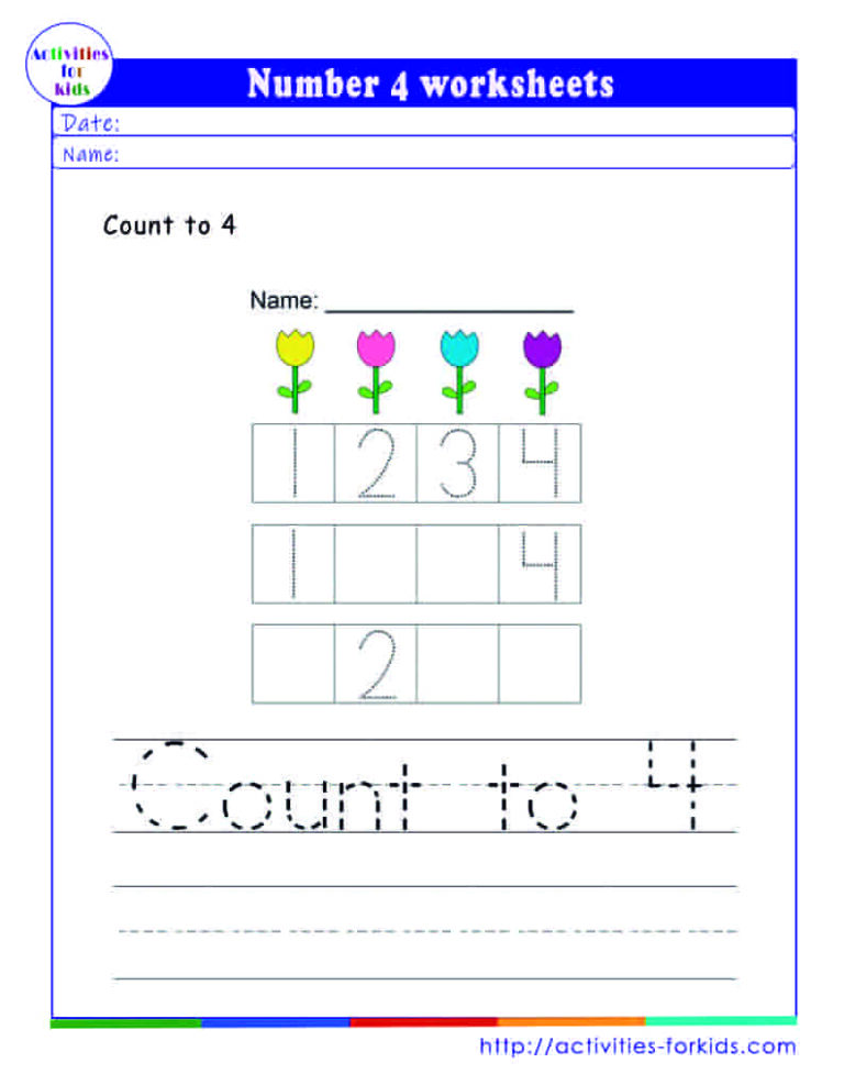 Number 4 worksheets free printable
