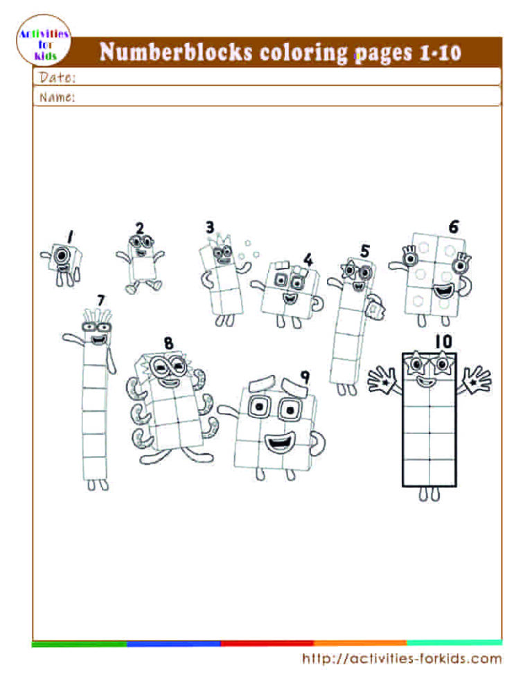 Numberblocks coloring pages 1-10 free printable