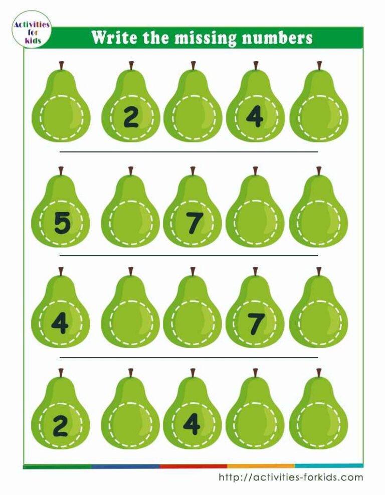 write the missing numbers 1 to 10