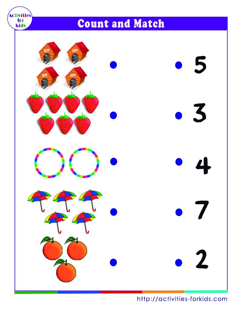 Free printable count and match worksheets from 1 to 10